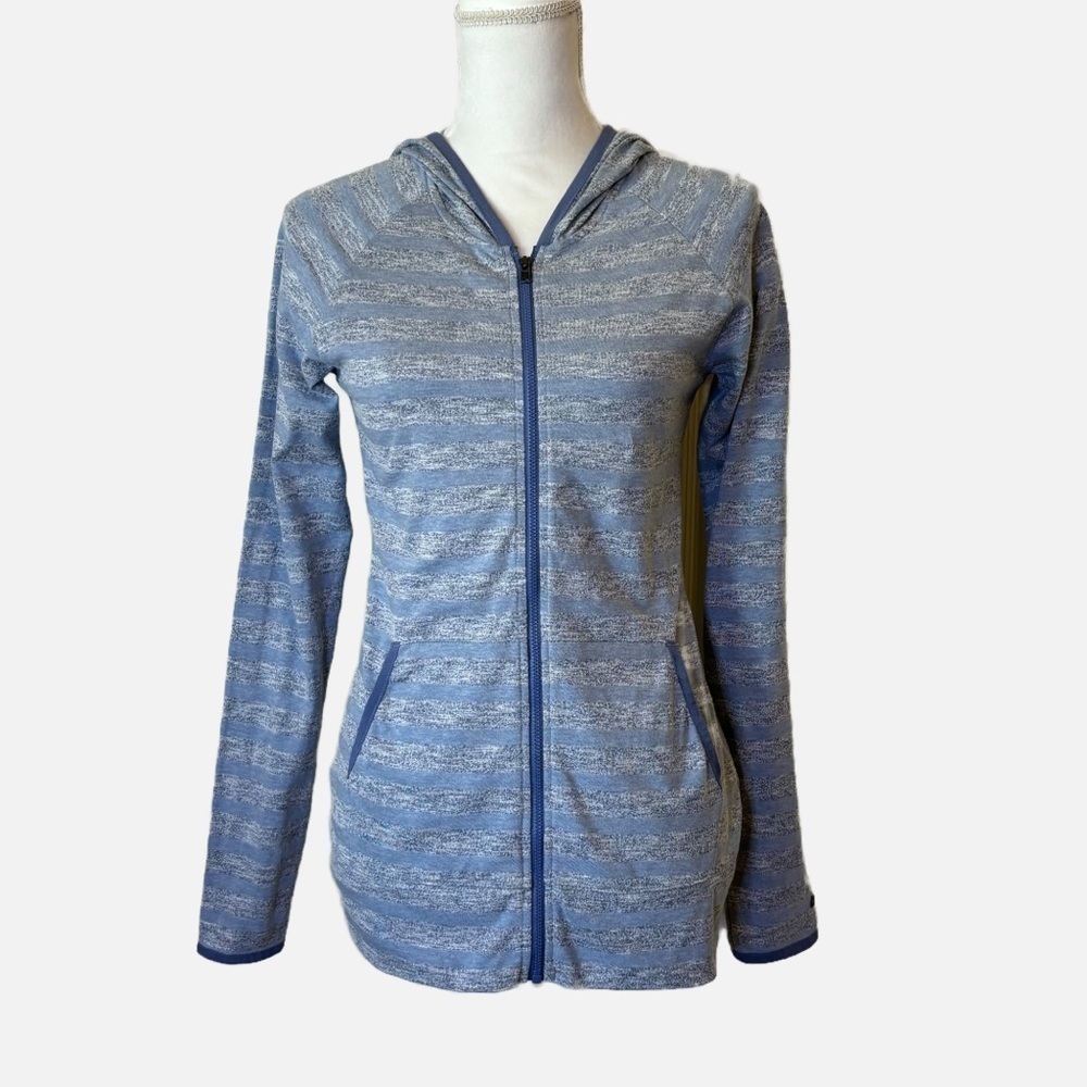Columbia Women’s Wannacut Ridge Hoodie Light Blue Striped Jacket Size Small